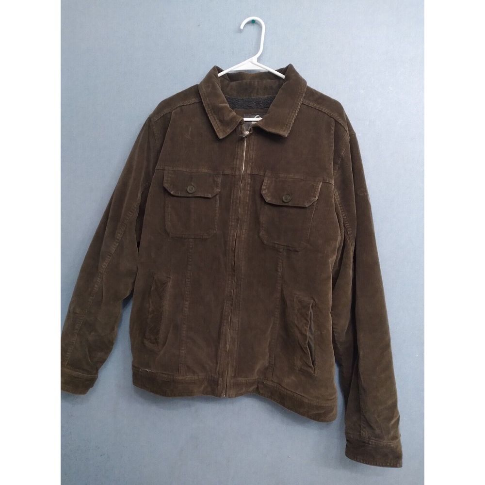 Corduroy Jacket Full Zip Brown Collared Casual Coat, Size Unknown